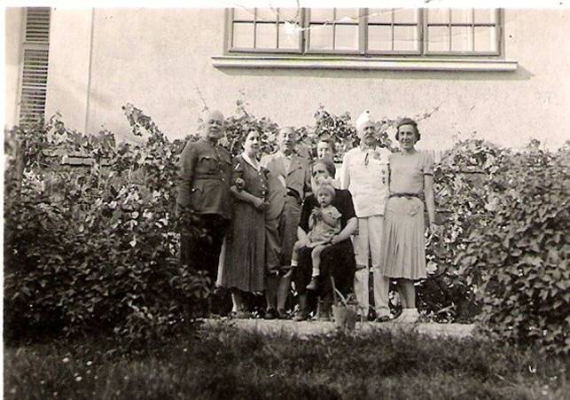 Mother's relatives with my parents at the front of our villa in Klotildliget, Summer 1939.