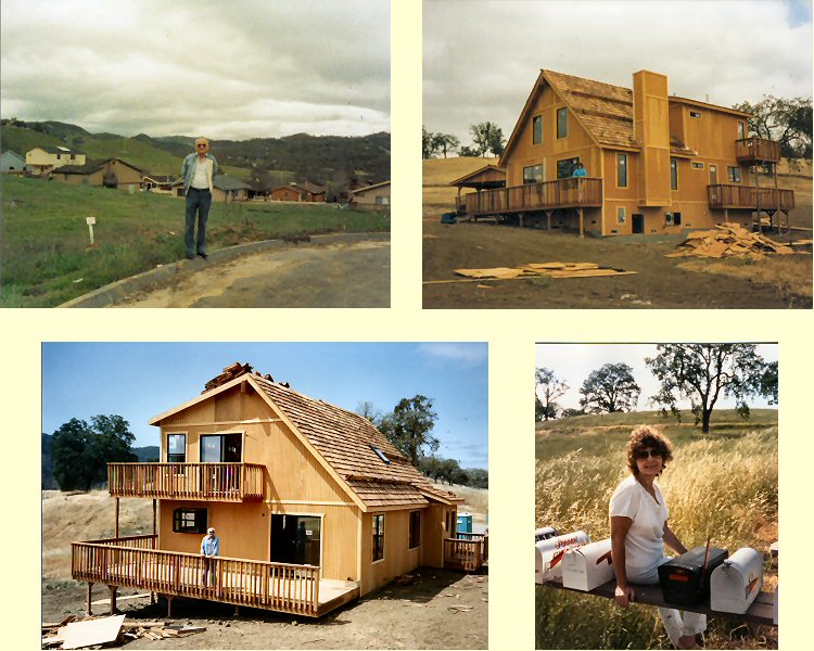 Len is standing on our lot where they would build our "Vacation Home"; the house is progressing, but our mailbox is still missing. Heritage Ranch, Paso Robles, April 1987